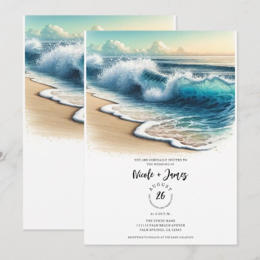 Invitation Crashing Ocean Waves Rustic Coastal Beach Wedding (Devant / Derrière)