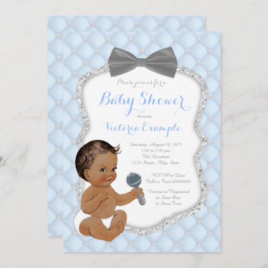 Invitation Cravate à mâchoires gris argenté Baby shower ethni (Devant / Derrière)