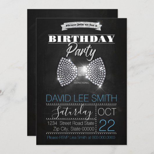 Invitation cravate arc-en-ciel de la fête d'anniversaire d'Ar (Devant / Derrière)