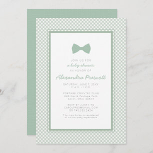 Invitation cravate arc vert En vichy sauge baby shower invita