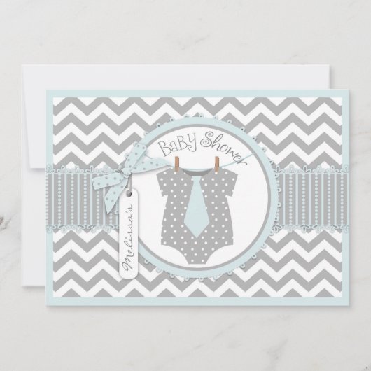 Invitation Cravate bébé garçon Chevron Imprimer Baby shower (Devant)