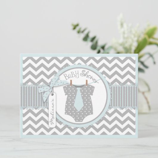 Invitation Cravate bébé garçon Chevron Imprimer Baby shower (Debout devant)