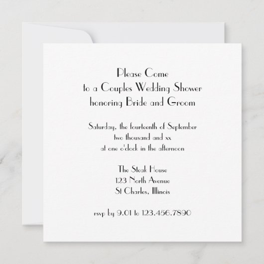Invitation Cravate Black Bow Wedding shower perles blanches C (Dos)