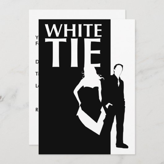 Invitation cravate blanche : silhouette sérieuse (Devant / Derrière)