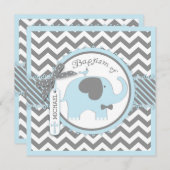 Invitation Cravate Bleu Elephant Bow Chevron Imprimer Baptême (Devant / Derrière)