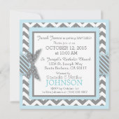 Invitation Cravate Bleu Elephant Bow Chevron Imprimer Baptême (Dos)