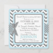 Invitation Cravate Bleu Elephant Bow Chevron Imprimer Baptême (Dos)