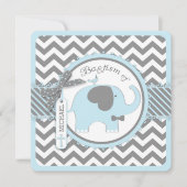 Invitation Cravate Bleu Elephant Bow Chevron Imprimer Baptême (Devant)
