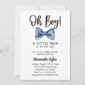 Invitation Cravate Bleue Bow, Petit Homme Est En Chemin (Devant)