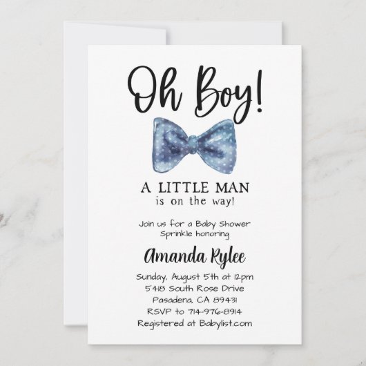 Invitation Cravate Bleue Bow, Petit Homme Est En Chemin (Devant)