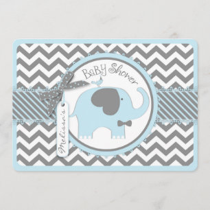 Invitation Cravate Blue Elephant Bow Chevron Baby shower d'im