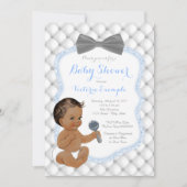 Invitation Cravate Blue Grey Bow Ethnic Bow Baby shower (Devant)