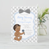 Invitation Cravate Blue Grey Bow Ethnic Bow Baby shower (Debout devant)