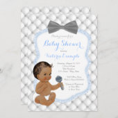 Invitation Cravate Blue Grey Bow Ethnic Bow Baby shower (Devant / Derrière)