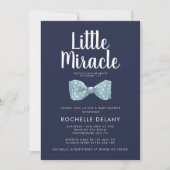 Invitation Cravate Bow Baby shower Blue Little Miracle (Devant)