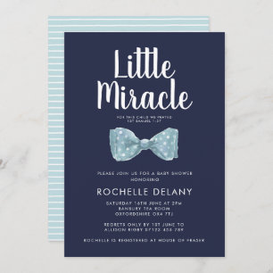 Invitation Cravate Bow Baby shower Blue Little Miracle