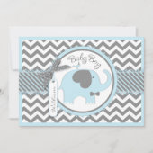 Invitation Cravate Bow Blue Elephant Baby shower d'impression (Devant)