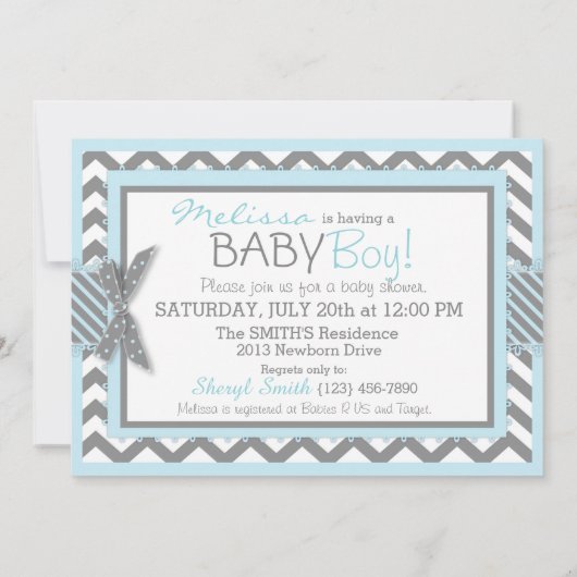 Invitation Cravate Bow Blue Elephant Baby shower d'impression (Dos)