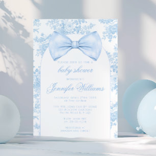 Invitation Cravate Bow Toile Bleu Boho Baby Boy Douche