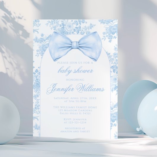Invitation Cravate Bow Toile Bleu Boho Baby Boy Douche