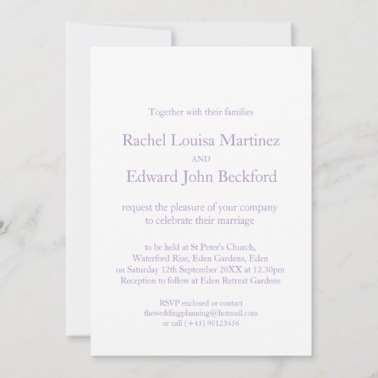 Invitation Cravate cardiaque le noeud mariage blanc violet in (Dos)