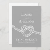 Invitation Cravate cardiaque le noeud mariage gris blanc invi (Devant / Derrière)