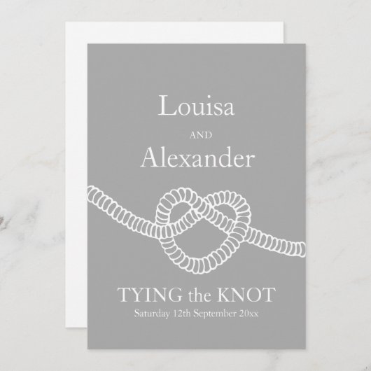 Invitation Cravate cardiaque le noeud mariage gris blanc invi (Devant / Derrière)