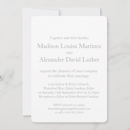 Invitation Cravate cardiaque le noeud mariage gris blanc invi (Dos)