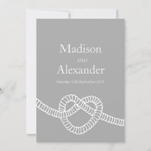 Invitation Cravate cardiaque le noeud mariage gris blanc invi (Devant)