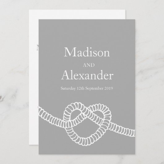 Invitation Cravate cardiaque le noeud mariage gris blanc invi (Devant / Derrière)