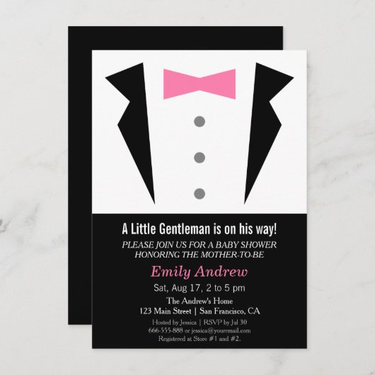 Invitation Cravate de bébé Tuxedo Bow pour homme moderne Douc (Devant / Derrière)