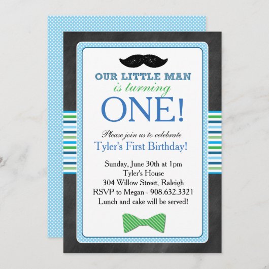 Invitation Cravate de la boue Little Man et Anniversaire de l (Devant / Derrière)