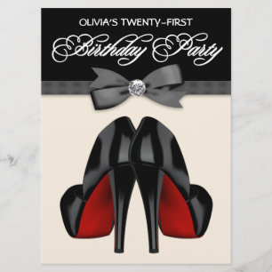 Invitation Cravate des femmes de la Bow Noire rouge 21e fête 