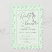 Invitation Cravate douce Coquette Green Bow Baby shower éléga (Devant / Derrière)