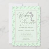 Invitation Cravate douce Coquette Green Bow Baby shower éléga (Devant)