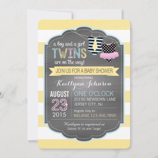 Invitation Cravate et Baby shower Tutu Twins (Devant)