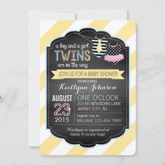 Invitation Cravate et Baby shower Tutu Twins (Devant)