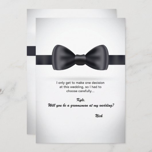 Invitation Cravate Groomsman noir en soie (Devant / Derrière)