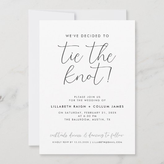 Invitation Cravate Mariage minimale le noeud intime Simple (Devant)