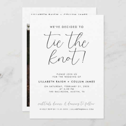 Invitation Cravate Mariage minimale le noeud intime Simple (Devant / Derrière)