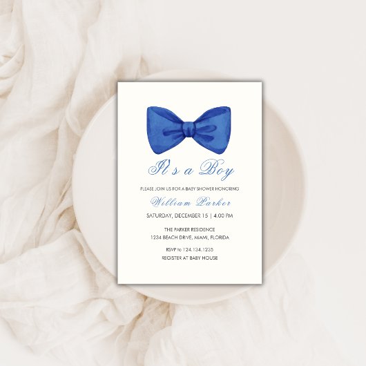 Invitation Cravate minimaliste bleu Baby shower garçon