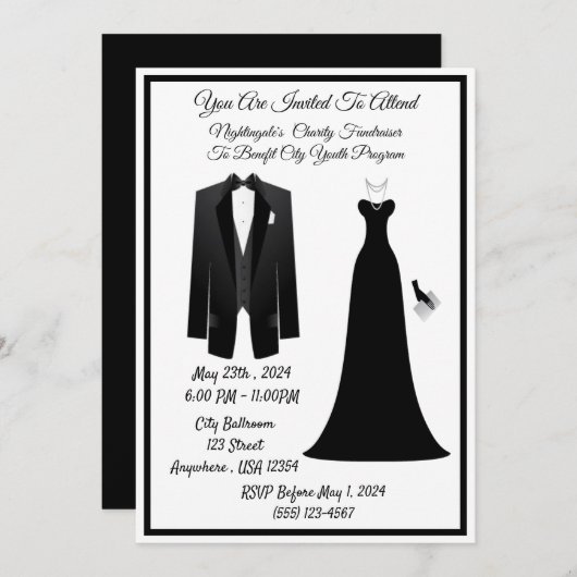 Invitation Cravate noire (Devant / Derrière)