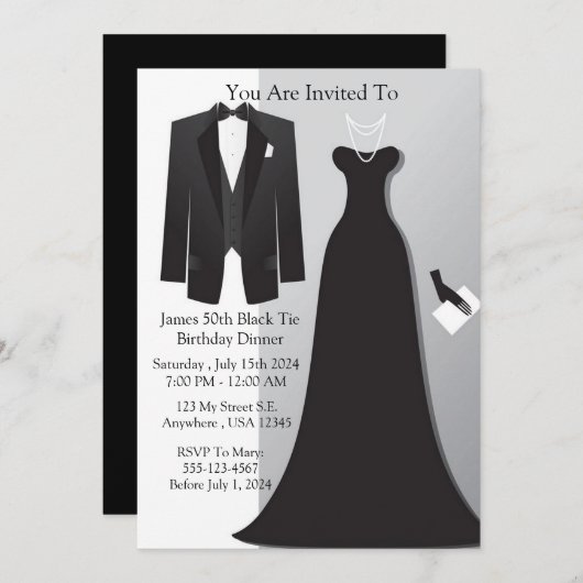 Invitation Cravate noire (Devant / Derrière)