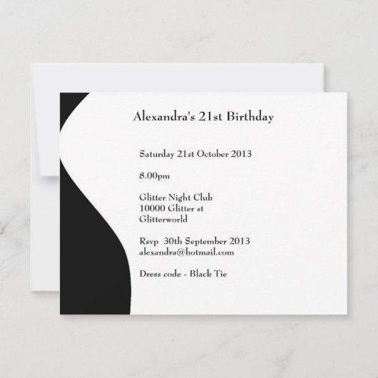 Invitation Cravate noire 21e fête d'anniversaire Noir & Blanc (Dos)