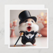 Invitation Cravate noire, anniversaire hamster, hamster (Devant / Derrière)