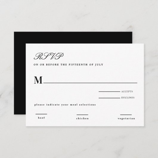 Invitation Cravate noire classique Mariage noir blanc (Devant / Derrière)