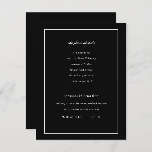 Invitation Cravate noire classique Mariage noir blanc (Devant / Derrière)