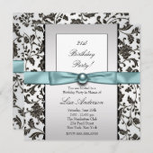 Invitation Cravate noire Damask Femmes fête d'anniversaire (Devant / Derrière)