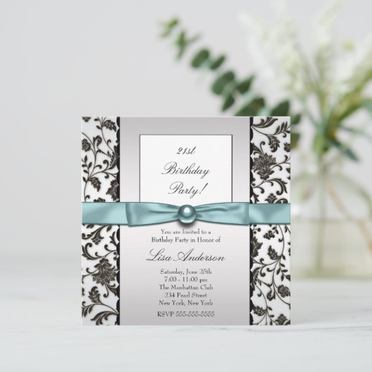 Invitation Cravate noire Damask Femmes fête d'anniversaire (Debout devant)