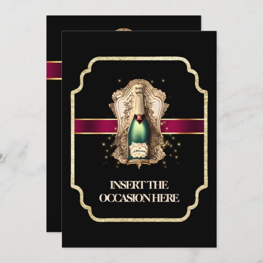 Invitation Cravate noire de retraite vin mousseux d'anniversa (Devant / Derrière)